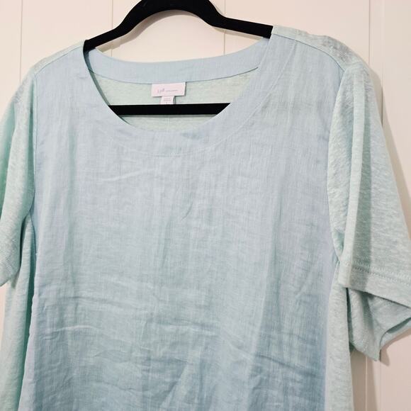 J Jill Linen Tee Blue Green Short Sleeve NWT Love Linen Size L Petite - Picture 6 of 7